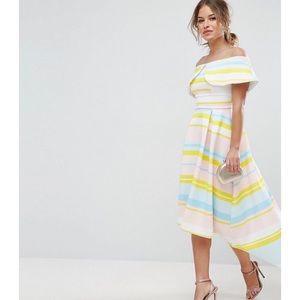 ASOS bright stripe deep fold debutante dress